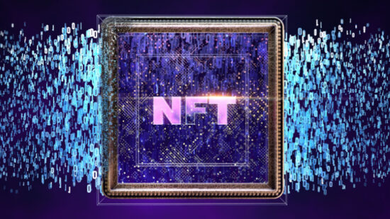 NFT non fungible tokenscrypto art on colorful abstract background-Shutterstock_1925622308